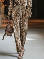 Luipaardprint velours trainingspak - luxe dames loungewear set