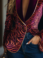 Zebra patroon blazer - ankola rode dames velvet revers blazer