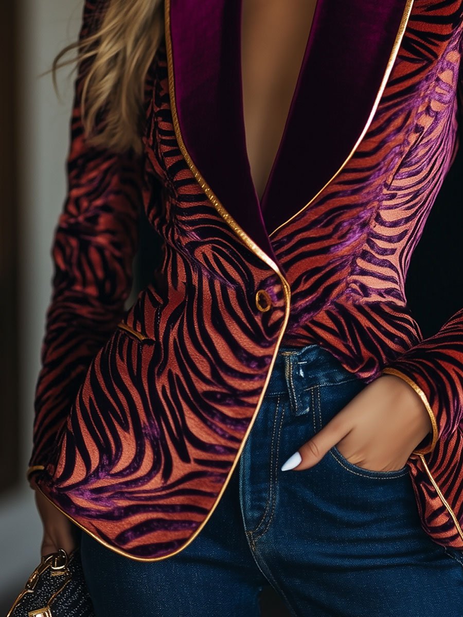 Zebra patroon blazer - ankola rode dames velvet revers blazer