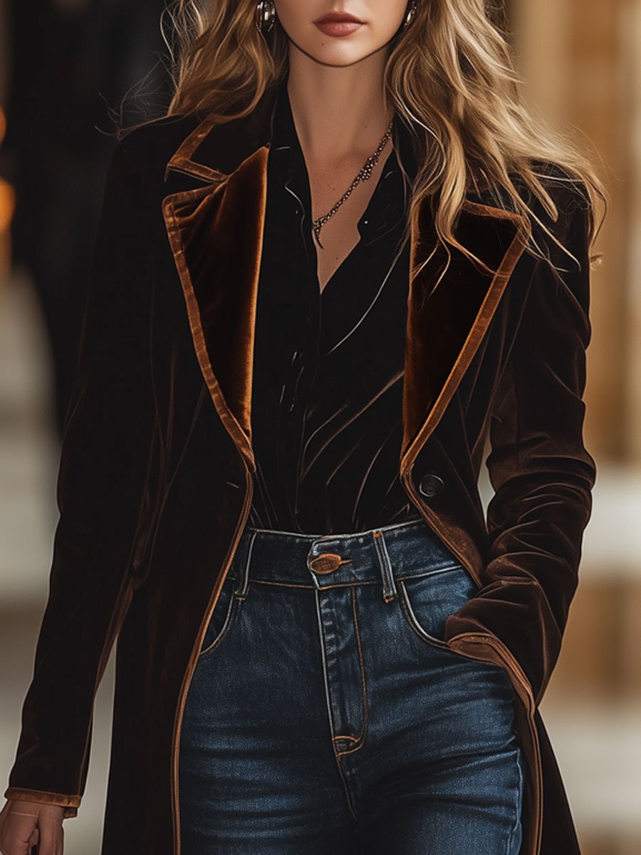 Velvet jas - elegante lange damesouterwear