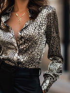 Damesgrijze klassieke blouse met slangenpatroon - elegante lange mouwen top voor vrouwen