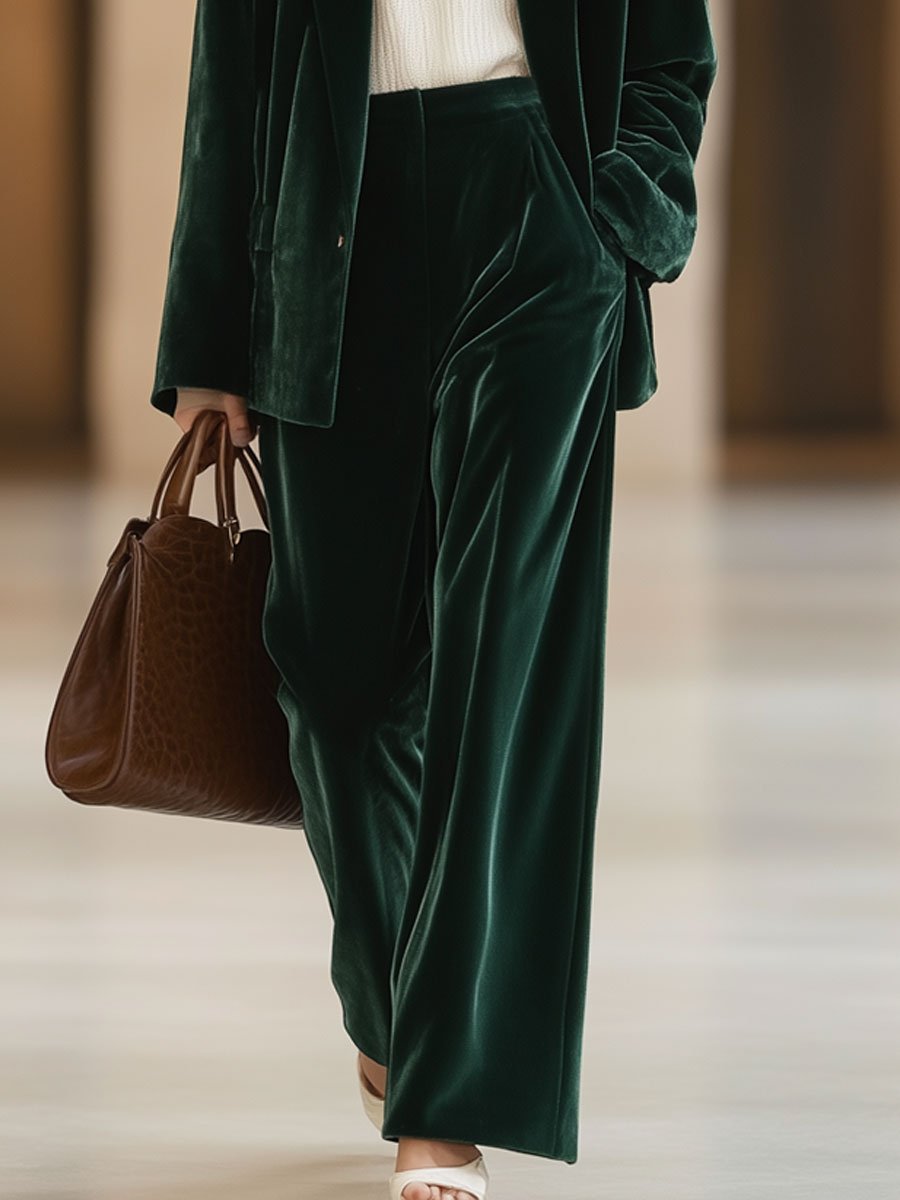Velours broek - donkergroene wijde damesbroek