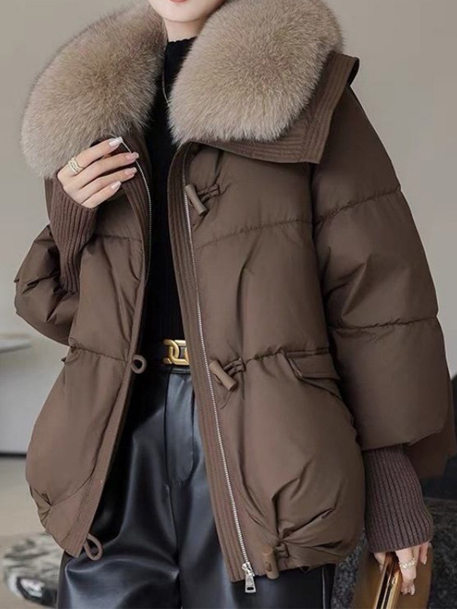 Dames oversized donsjas - luxe pluchen bontkraag en warme gewatteerde jas - Bakkermode.nl