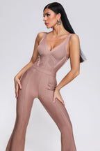 Flared spaghetti strap bandage jumpsuit in abrikoos - elegante damesmode