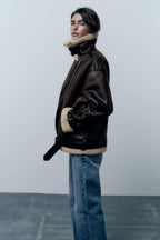 Bikerjack - luxe bruine faux leren damesjas