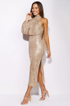 Midi-jurk met één mouw en pailletten - elegante avondmode voor dames