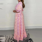 Dames maxi jurk met bloemenprint en lange mouwen - charmant roze ontwerp voor casual uitjes