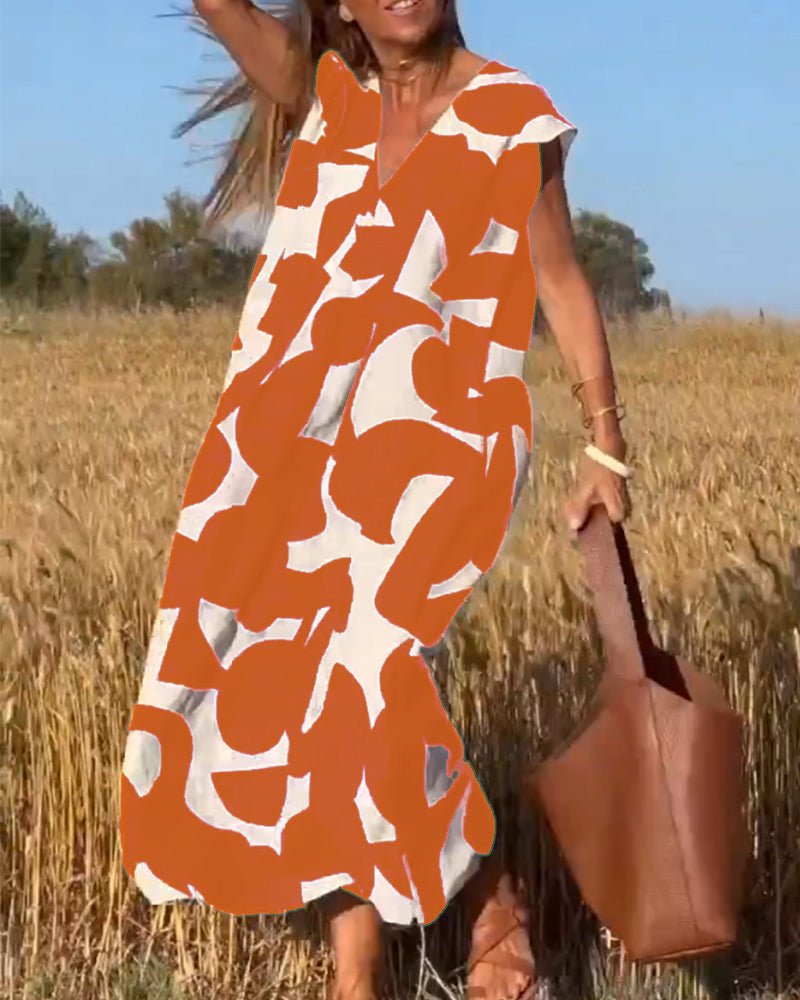 Maxi-jurk voor dames met abstracte print en v-hals - casual alledag