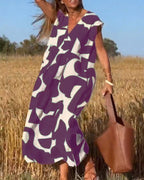 Maxi-jurk voor dames met abstracte print en v-hals - casual alledag