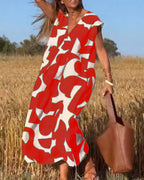 Maxi-jurk voor dames met abstracte print en v-hals - casual alledag