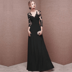 Vrouwelijke partyjurk: tijdloze kanten avondjurk - verfijnde lange mouwen voor formele gelegenheden