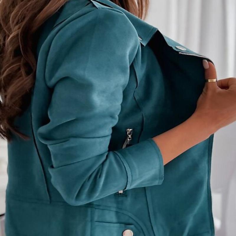 Getailleerde bikerjas van suède voor dames - met een notched reverskraag - Bakkermode.nl