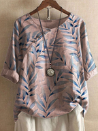 Chique linnen blouse voor dames - trendy zomerblouse met bladerenprint