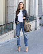 Zwarte dames bikerjack - imitatie leren jack met ritssluiting en zakken - Bakkermode.nl