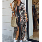 Dames maxi overhemdjurk - elegante lange mouwen met knopen, zachte stof voor veelzijdige casual kleding