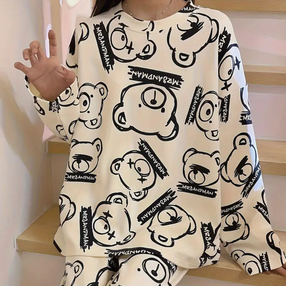 2-delig loungewear set - witte nachtkleding met print voor dames