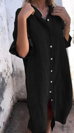 Dames luchtige linnen midi jurk met knopen - luchtige zomerjurk voor elke dag