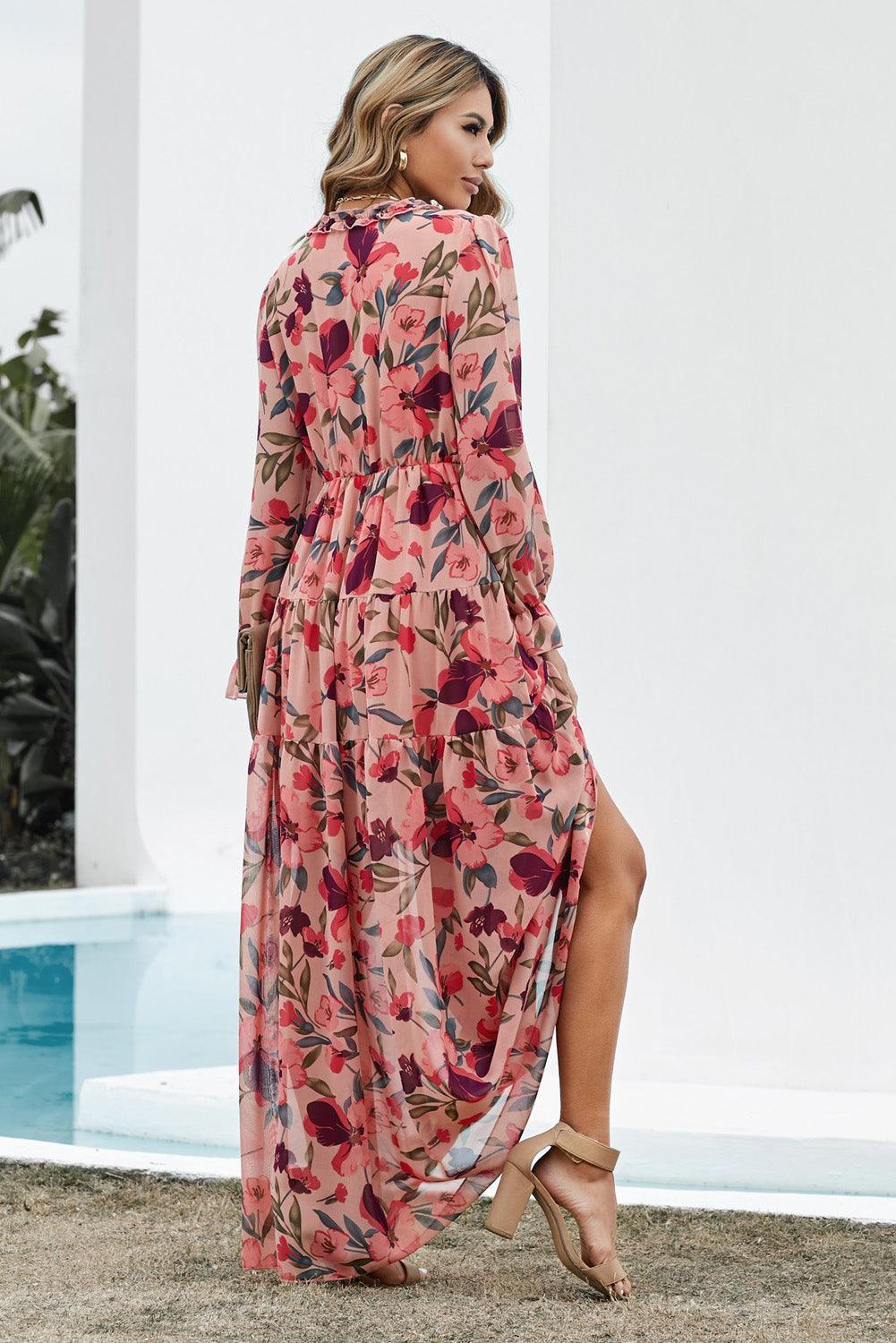 Maxi bloemenjurk - elegante roze zomerrok voor dames