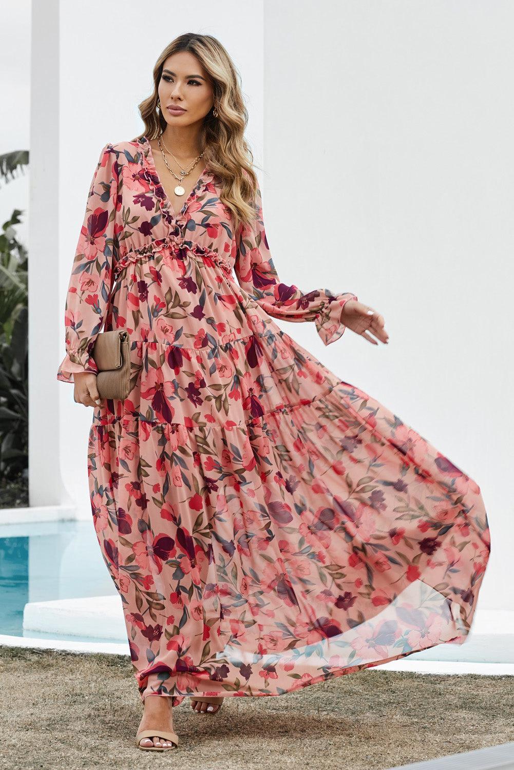 Maxi bloemenjurk - elegante roze zomerrok voor dames
