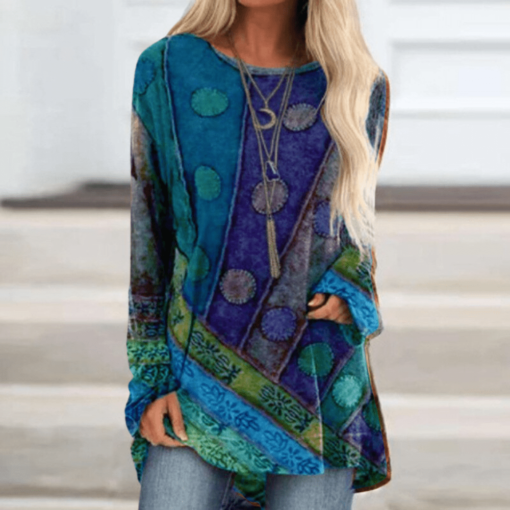 Bohemian patchwork tuniek - trendy dames top met lange mouwen