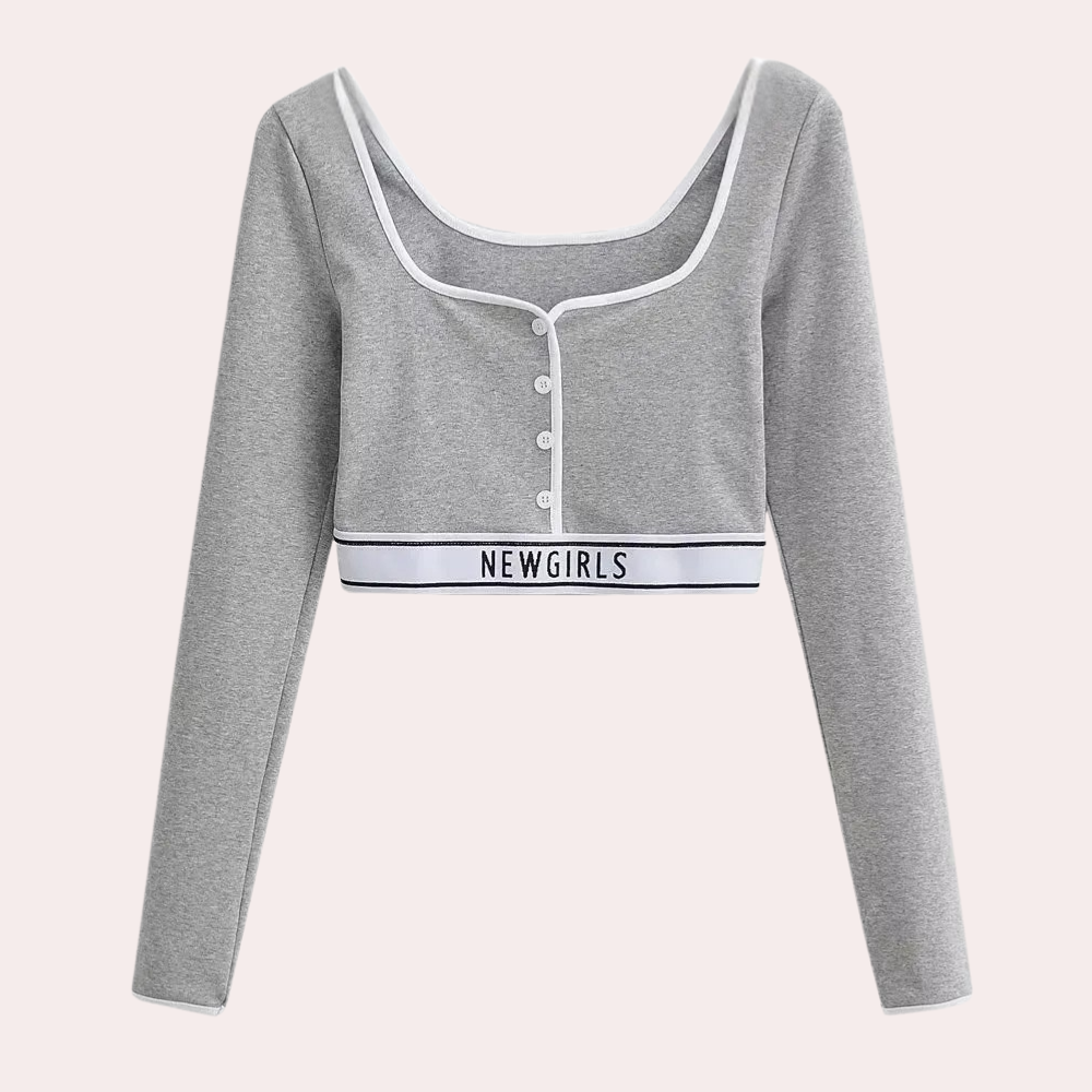 Geribbelde knoopcrop top - stijlvolle dames top met lange mouwen