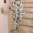2-delig loungewear set - witte nachtkleding met print voor dames