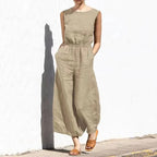 Dames baumwoll-linnen jumpsuit - relaxte casual look voor de zomer