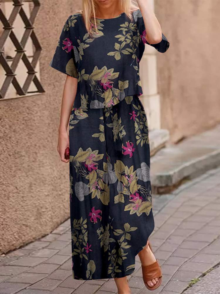 2-delige dames boho set - luchtige bloemenprint outfit voor dagelijks gebruik - moeiteloos stylish en veelzijdig