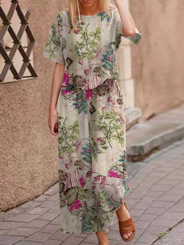 2-delige dames boho set - luchtige bloemenprint outfit voor dagelijks gebruik - moeiteloos stylish en veelzijdig