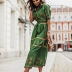 Maxi jurk - stijlvolle groene katoenblend jurk voor dames