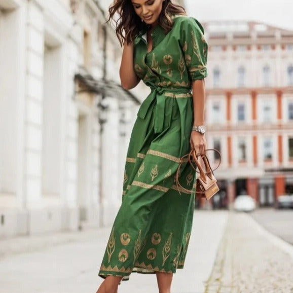 Maxi jurk - stijlvolle groene katoenblend jurk voor dames