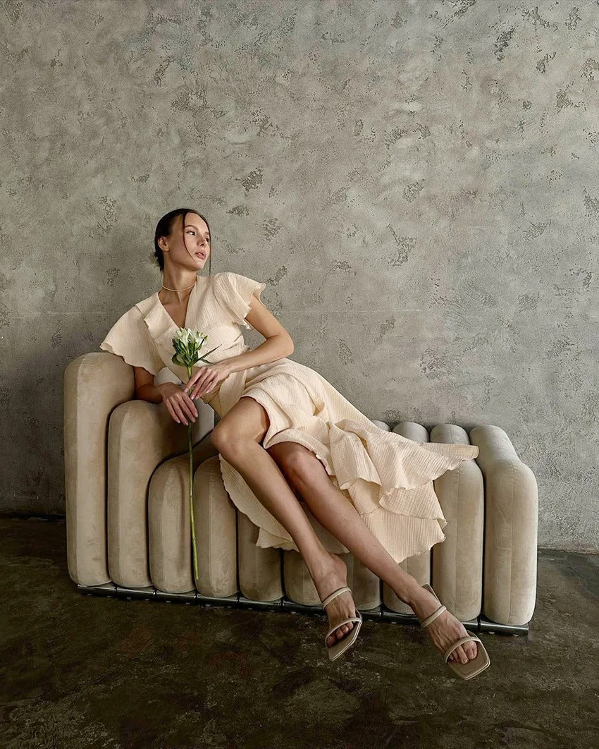 Romantische maxi-jurk met ruches - Bakkermode.nl