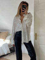 Pailletten blouse - oversized dames glitter shirt - Bakkermode.nl