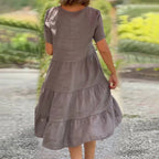 Casual vrouwen jurk - v-hals linnen jurk voor dames