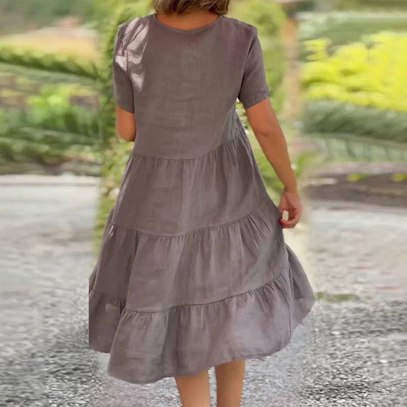 Casual vrouwen jurk - v-hals linnen jurk voor dames
