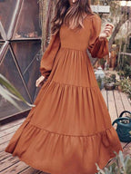 Vrouwen maxi jurk met v-hals en lange mouwen - veelzijdige boho stijl voor casual en avondlooks