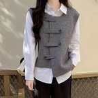 Gezellige dames waistcoat - stijlvolle grijze vest met unieke knopen
