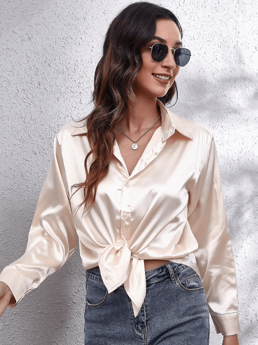 Dames satijnen blouse - elegante blouse met lange mouwen voor een luxe smart casual look