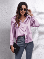 Dames satijnen blouse - elegante blouse met lange mouwen voor een luxe smart casual look