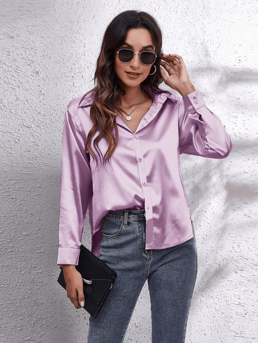 Dames satijnen blouse - elegante blouse met lange mouwen voor een luxe smart casual look
