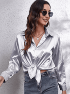 Dames satijnen blouse - elegante blouse met lange mouwen voor een luxe smart casual look