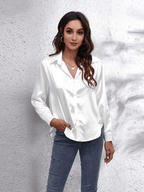 Dames satijnen blouse - elegante blouse met lange mouwen voor een luxe smart casual look