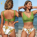 2-delig bikini set - dames wraptop en gemusterde bottoms