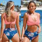 2-delig bikini set - dames wraptop en gemusterde bottoms