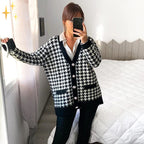 Houndstooth cardigan - stijlvolle zwarte en witte damestrui