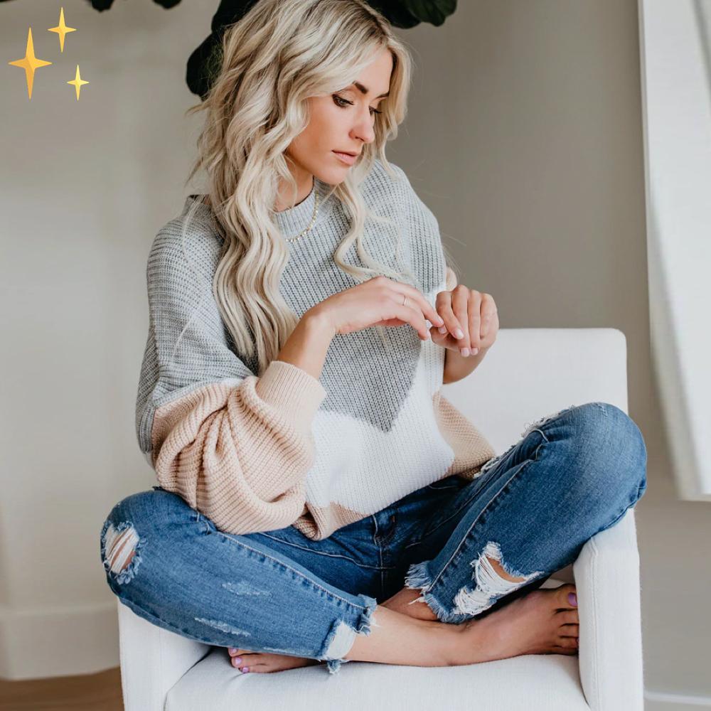 Oversized gebreide trui - stijlvolle grijs en beige damestrui