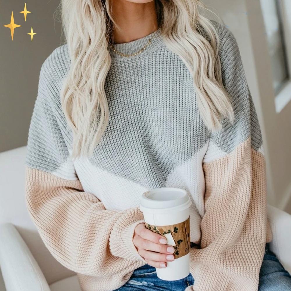 Oversized gebreide trui - stijlvolle grijs en beige damestrui