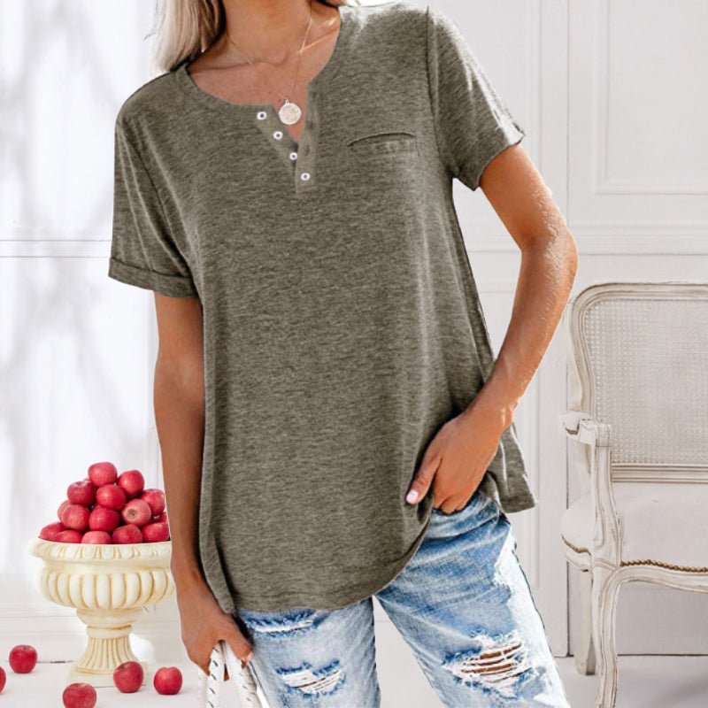 Dames casual t-shirt met korte mouwen en knopen - gezellige dagelijkse top voor vrouwen