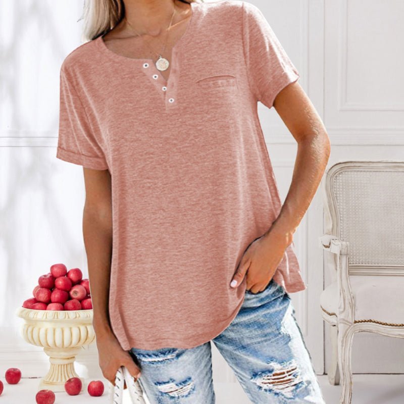 Dames casual t-shirt met korte mouwen en knopen - gezellige dagelijkse top voor vrouwen
