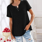 Dames casual t-shirt met korte mouwen en knopen - gezellige dagelijkse top voor vrouwen